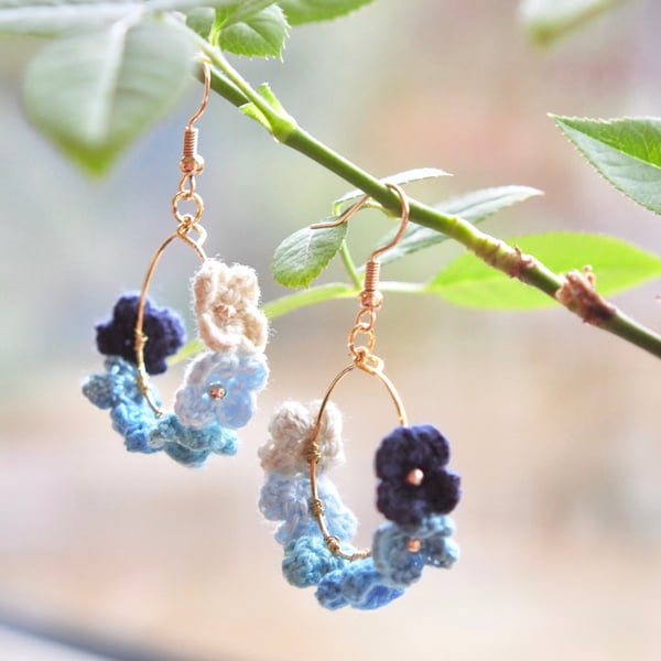 Blue Florals Crochet Earrings