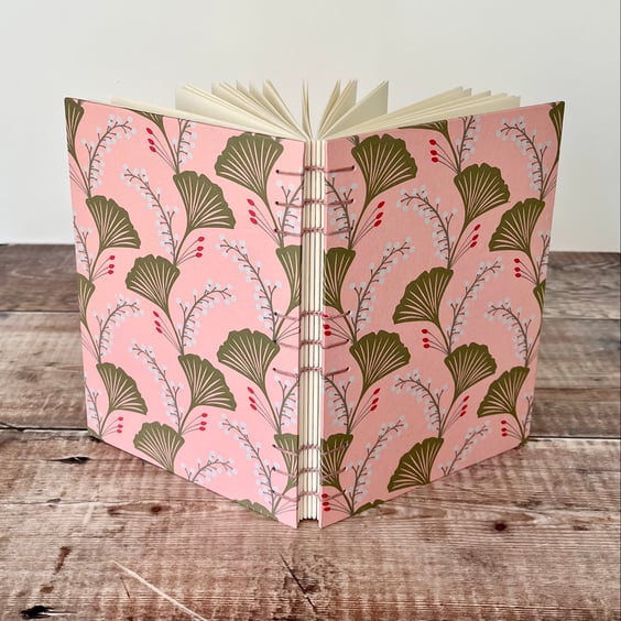 Hand Bound A5 Coptic Stitch Journal with Ginkgo Leaves