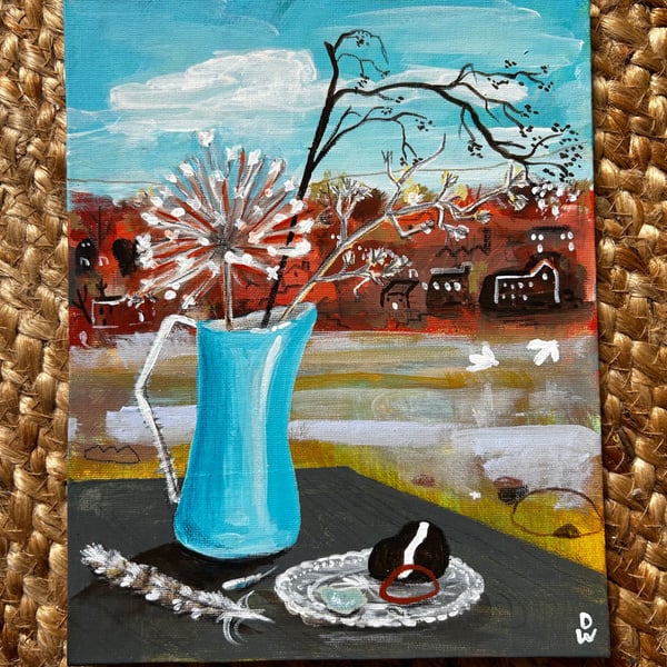 Original art seaside still life Lake District Solway autumn seaside