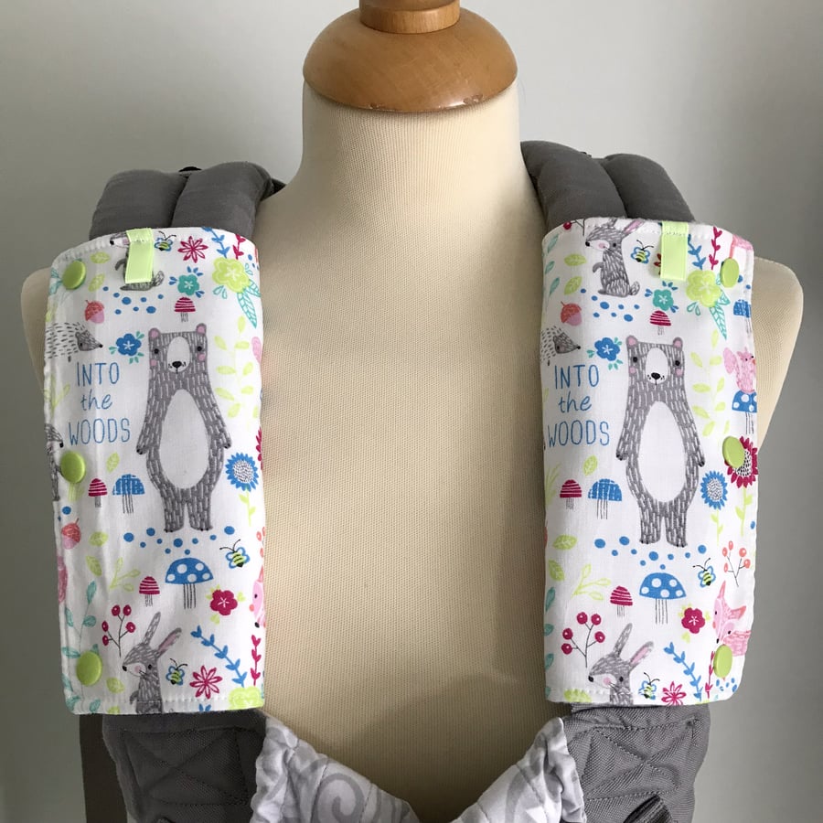 DROOL PADS Strap Covers for ERGO or CUSTOM Baby Carrier in Woodland Bears Fabric