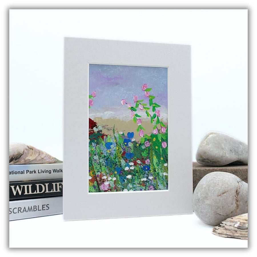 A small original painting - beach - Scotland - acrylic painting - mounted