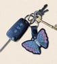 Stained Glass Butterfly Keyring - Embroidered Faux Leather Bag Charm - Image 2