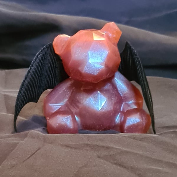 Bat-Bear - Resin Art Bear Figurine - Red  - Cinnabar 