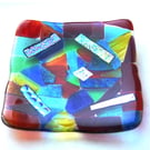 Abstract Patchwork Rainbow Dichroic Dish 11.5 cm Fused Glass Square 