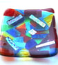 Abstract Patchwork Rainbow Dichroic Dish 11.5 cm Fused Glass Square  - Image 1