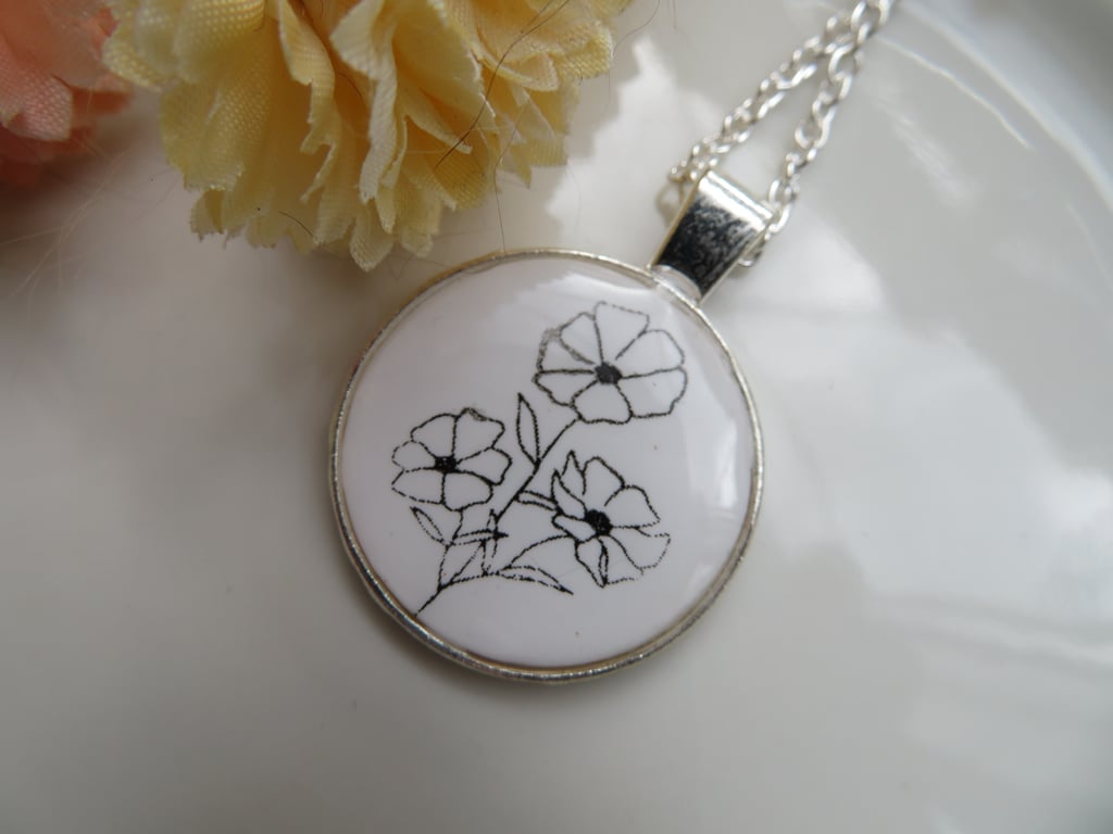 Screen Printed Polymer Clay Pendant Necklace