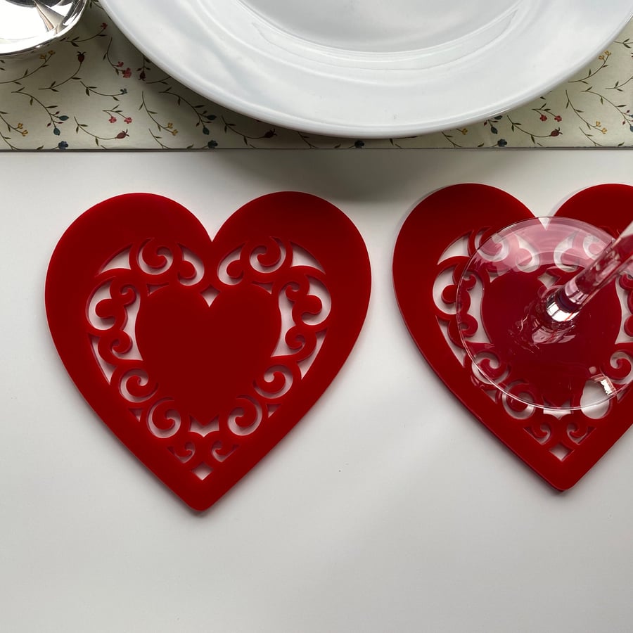 Acrylic Heart Coasters Set of Four or Six V1