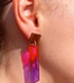 Small Pink and Purple Inferno Square Dangle Studs