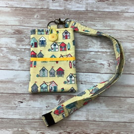 Beach huts Lanyard Pouch, Phone, Glasses, Travel, Detachable lanyard, Handmade