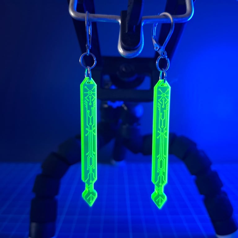 DropSaber Arrow Cyber Earrings Green Circuit Board Cyberpunk Rave Punk