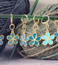 Blue Flower Stitch Markers For Knitting and Crocheting (Set of 6).