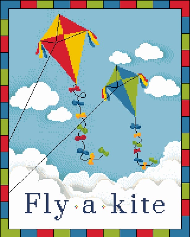 130 - Colourful Fly A Kite - Cross Stitch Pattern