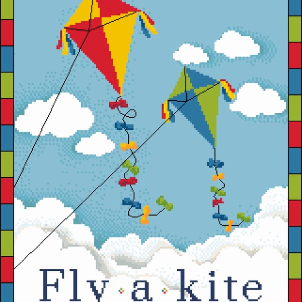 130 - Colourful Fly A Kite - Cross Stitch Pattern