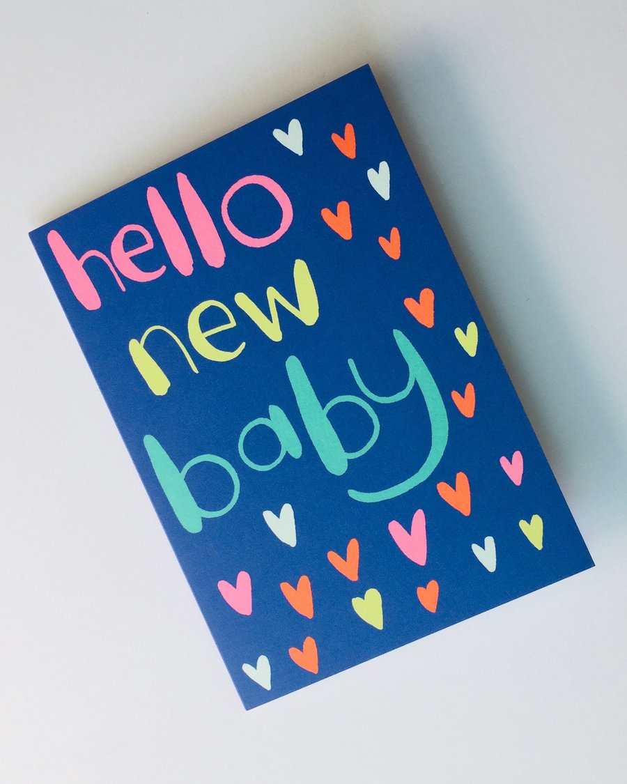 Hello New Baby card in blue by Jo Brown