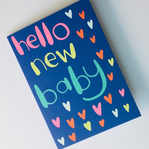 Hello New Baby card in blue by Jo Brown