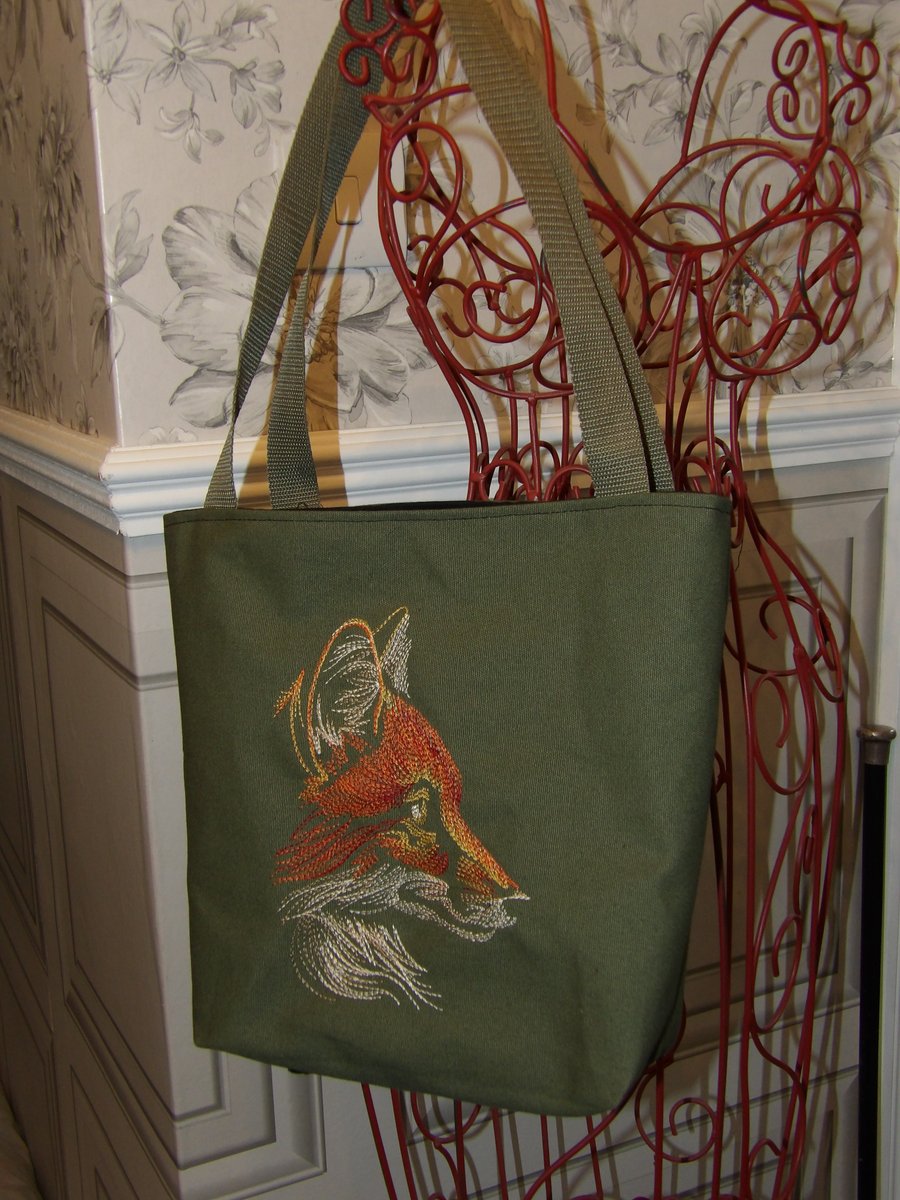 Embroidered Fox tote bag waterproof canvas Enchanting !!