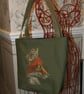Embroidered Fox tote bag waterproof canvas Enchanting !!
