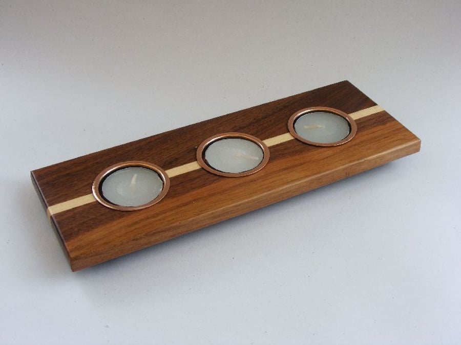 Tea Light Candle Holder – Walnut & Maple with metal inserts – H006