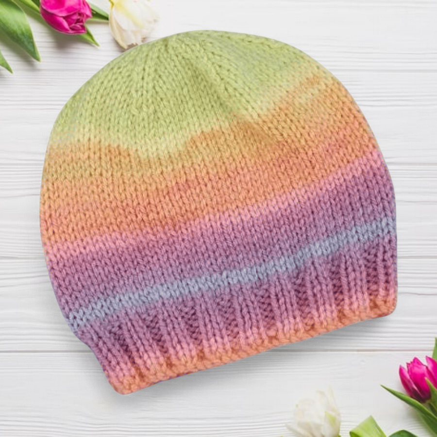 Hand knitted pastel baby beanie hat newborn to 3 months soft and cosy gift