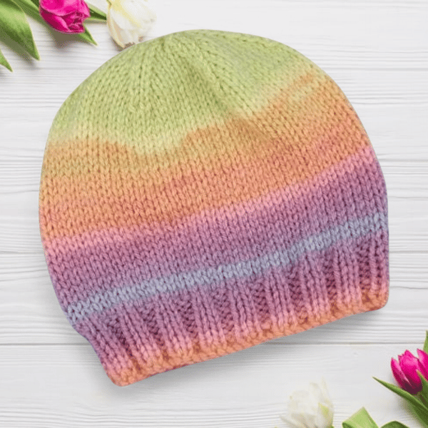 Hand knitted pastel baby beanie hat newborn to 3 months soft and cosy gift