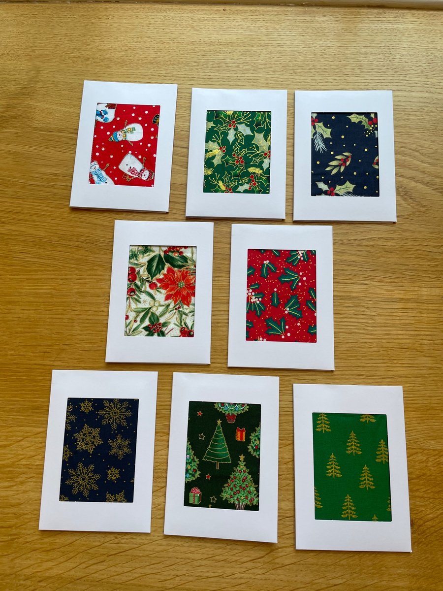 Set of 8 textile Christmas cards