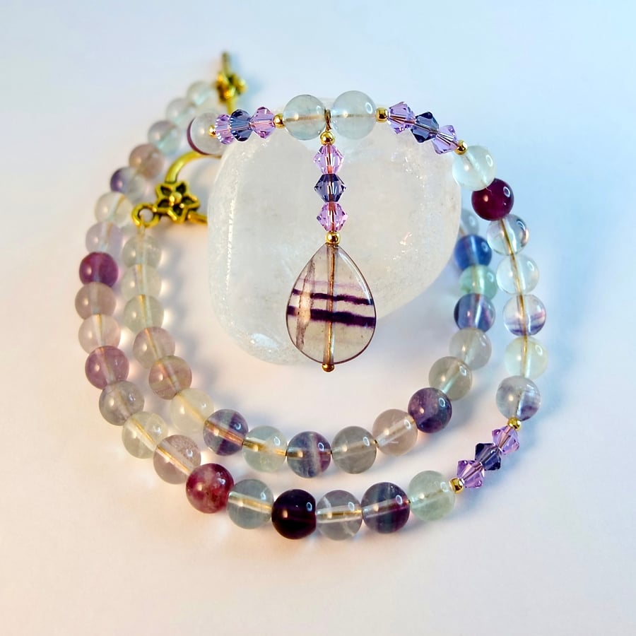 Fluorite & Crystal Necklace - Birthday, Anniversary, Wedding, Gifts For Her