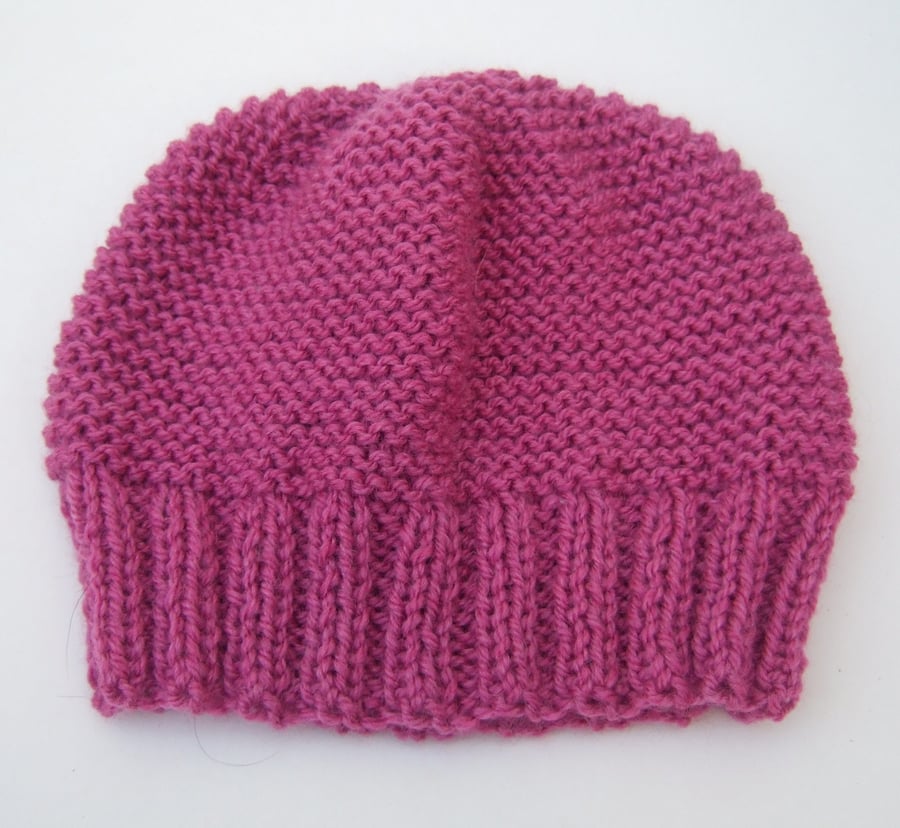 Pink Hand Knitted Beanie Hat 