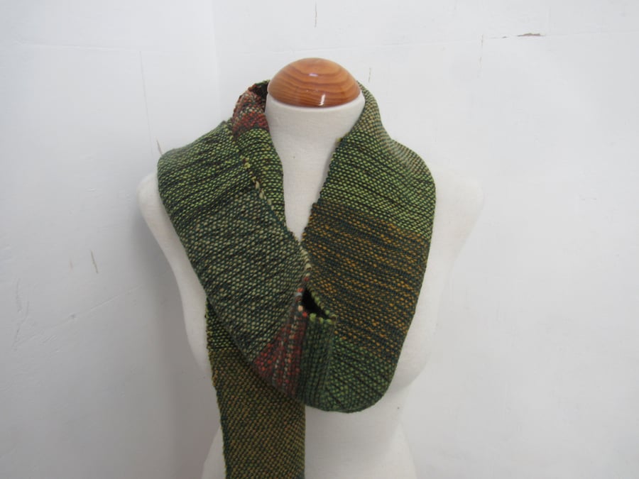 Green Brown Handwoven Scrap Scarf