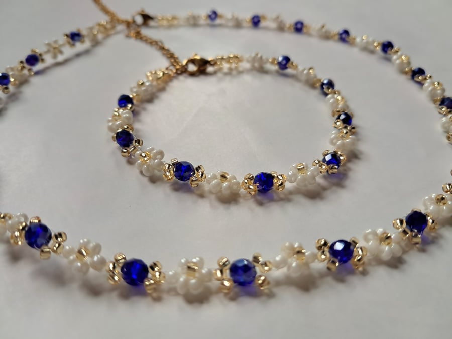 Azure Petal Necklace&Matching Bracelet Handmade Jewelry Perfect for gifting ..