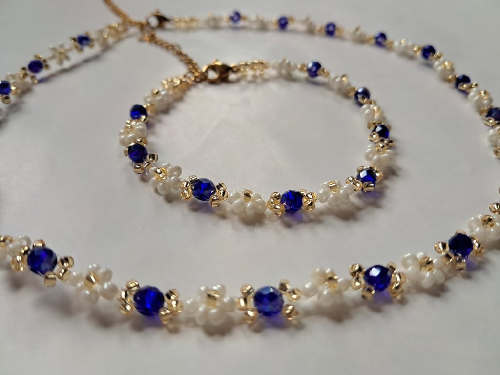 Azure Petal Necklace&Matching Bracelet Handmade Jewelry Perfect for gifting ..