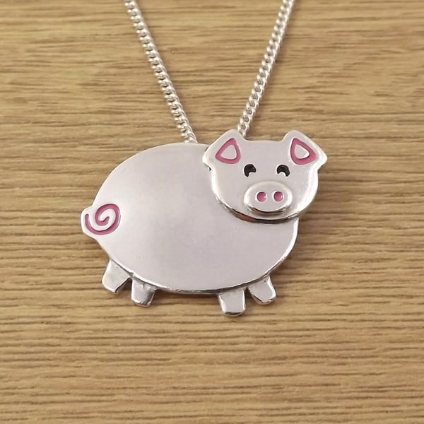 Pig Pendant (Large), Silver Farm Animal Jewellery, Handmade Piglet Gift