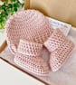 Newborn Crochet Baby Beanie Hat & Booties Gift Set - Wild Orchid Pink