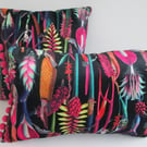 Printed Velvet Jungle Design Cushion Cover with Pink Poms