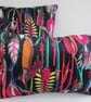 Printed Velvet Jungle Design Cushion Cover with Pink Poms