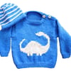 Knitting Pattern Dinosaur Sweater and Hat (Diplodocus) 