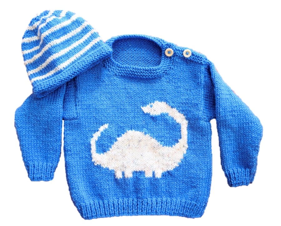 Knitting Pattern Dinosaur Sweater and Hat (Dipl... Folksy