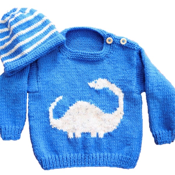 Knitting Pattern Dinosaur Sweater and Hat (Diplodocus).  Digital Pattern