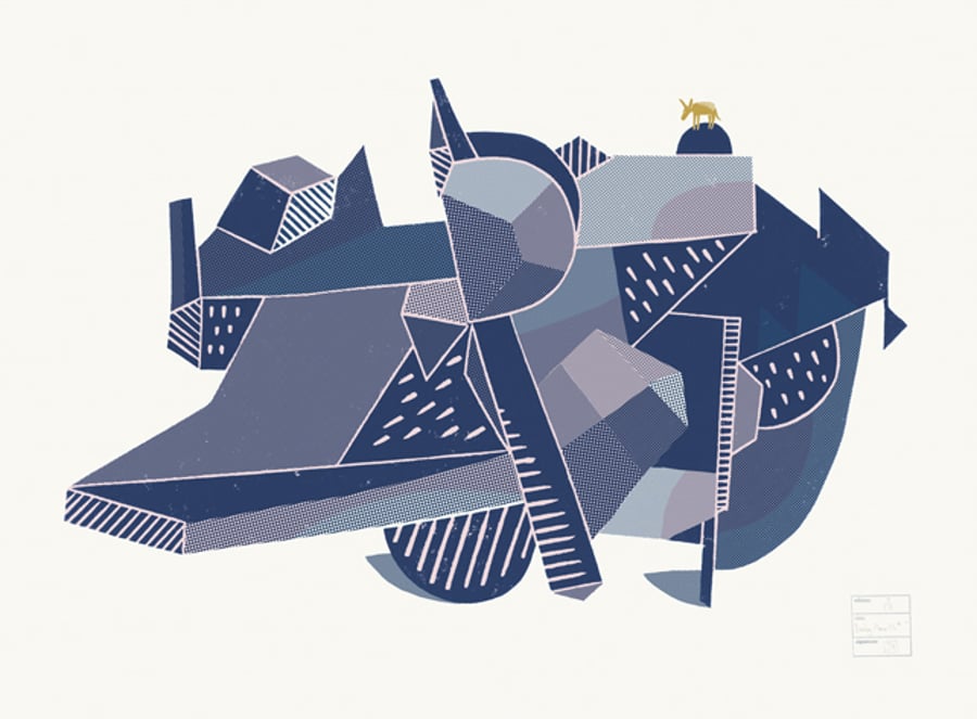 Donkey Monolith No.9 three-colour linocut screen-print (76x56cm)