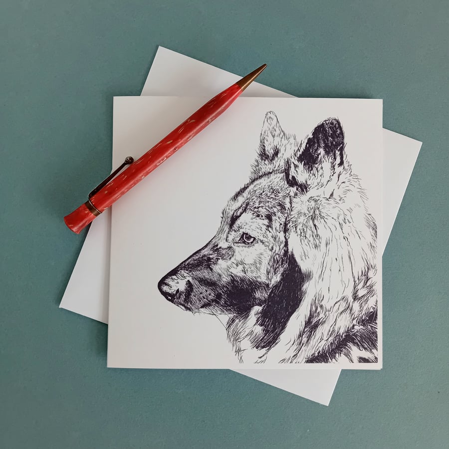 German Shepherd Dog Print Card - personalised card, custom card, GSD, alsation 