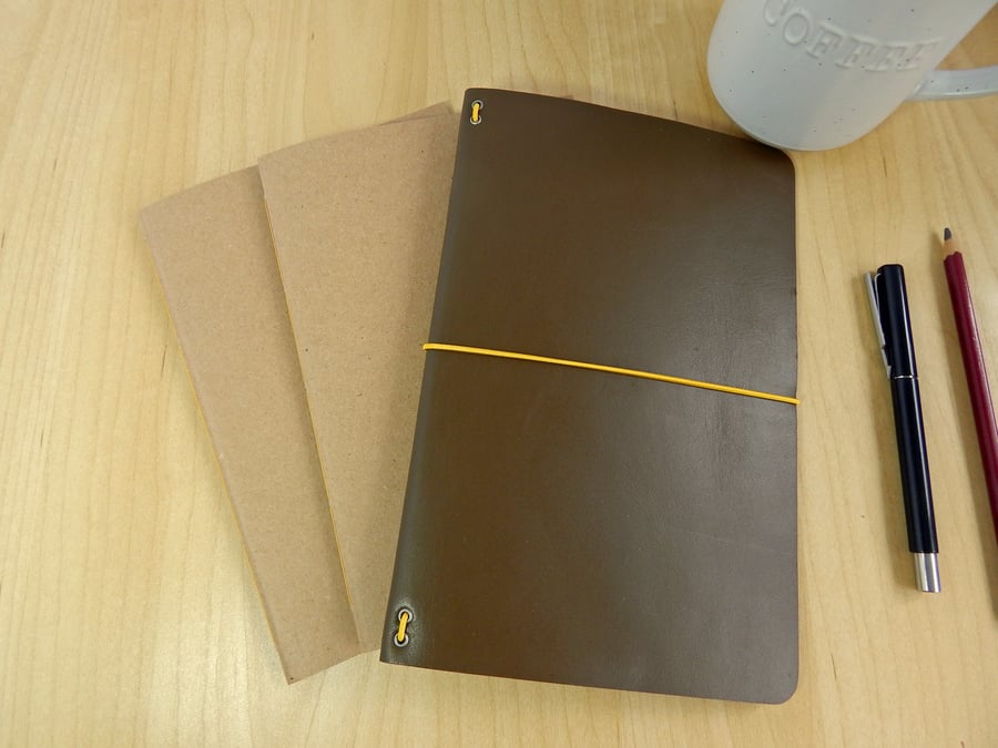 Leather Notebook Cover Set. Gorgeous Travel Notebook Gift Set in nut brown. 