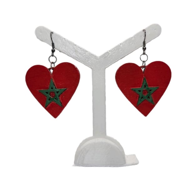 Moroccan flag earrings, love Morocco,  loveheart jewellery, african queen,  