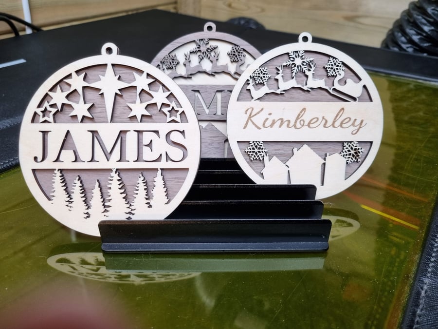 Christmas wooden Personalised Baulbles 