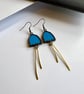 Blue eye-catching stained glass and hammered brass earrings, festival jewellery - Image 5