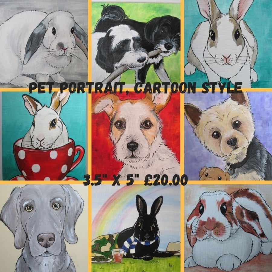 Pet Portrait Small Custom Animal Picture Painting Cat Dog Rabbit Hamster etc