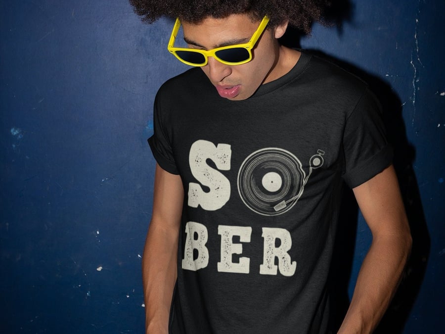 Sober DJ Shirt Sobriety gift, AA gifts Sober rave shirt for men