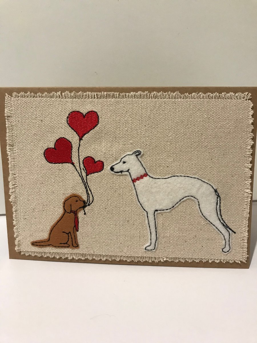 Embroidered Applique Card for Whippet and Sighthound Lovers 