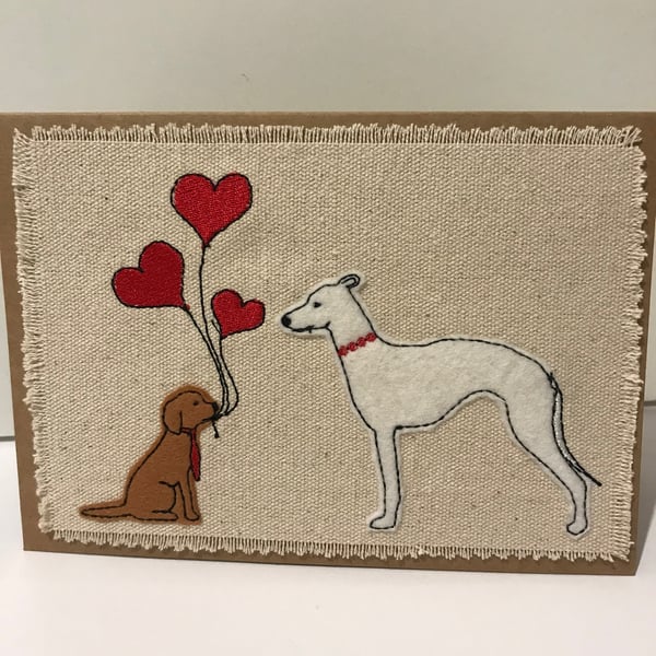 Embroidered Applique Card for Whippet and Sighthound Lovers 