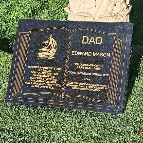 Memorial Grave Plaque Stone Engraved Bible Headstone Open Book Granite Marker