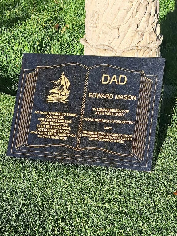 Memorial Grave Plaque Stone Engraved Bible Headstone Open Book Granite Marker