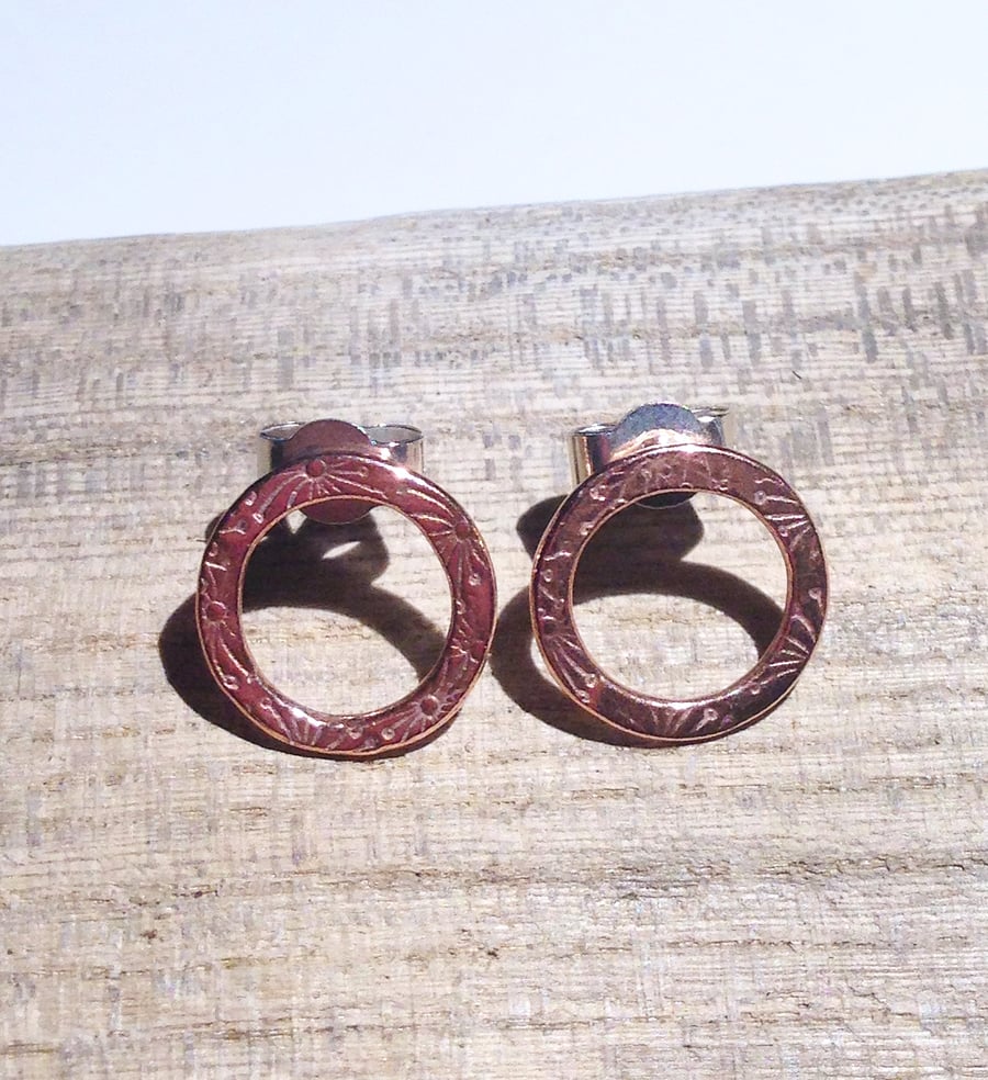 Copper Circular Earrings (ERCUSTHP6) - UK FREE POST